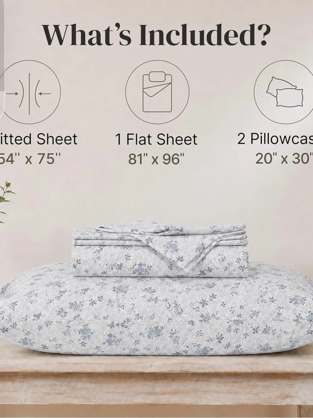Floral Microfiber Sheet Set in Light Blue and Gray - Soft Printed Bedding